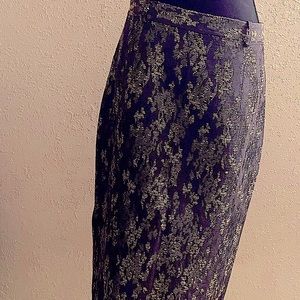 Banana Republic Purple and Gold Jacquard Midi Pencil Skirt